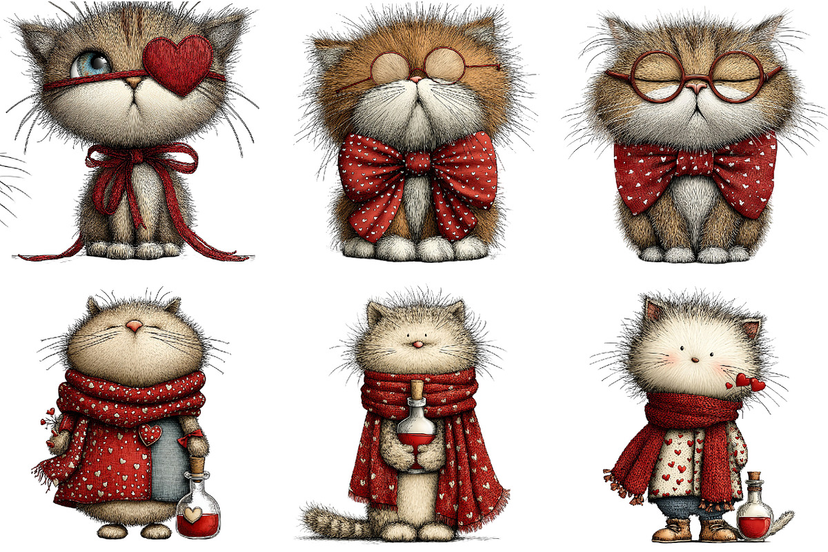 Valentine Whimsical Cat Clipart, an Illustration by DreamArtGraphic (Photo 3 of 5)