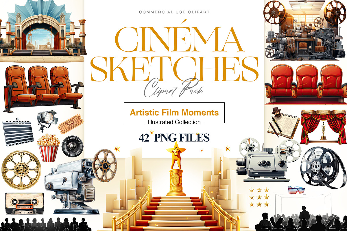 Watercolor Cinema Clipart, Theatre, a Technology Illustration by BrushstrokeArtGB (Photo 1 of 9)
