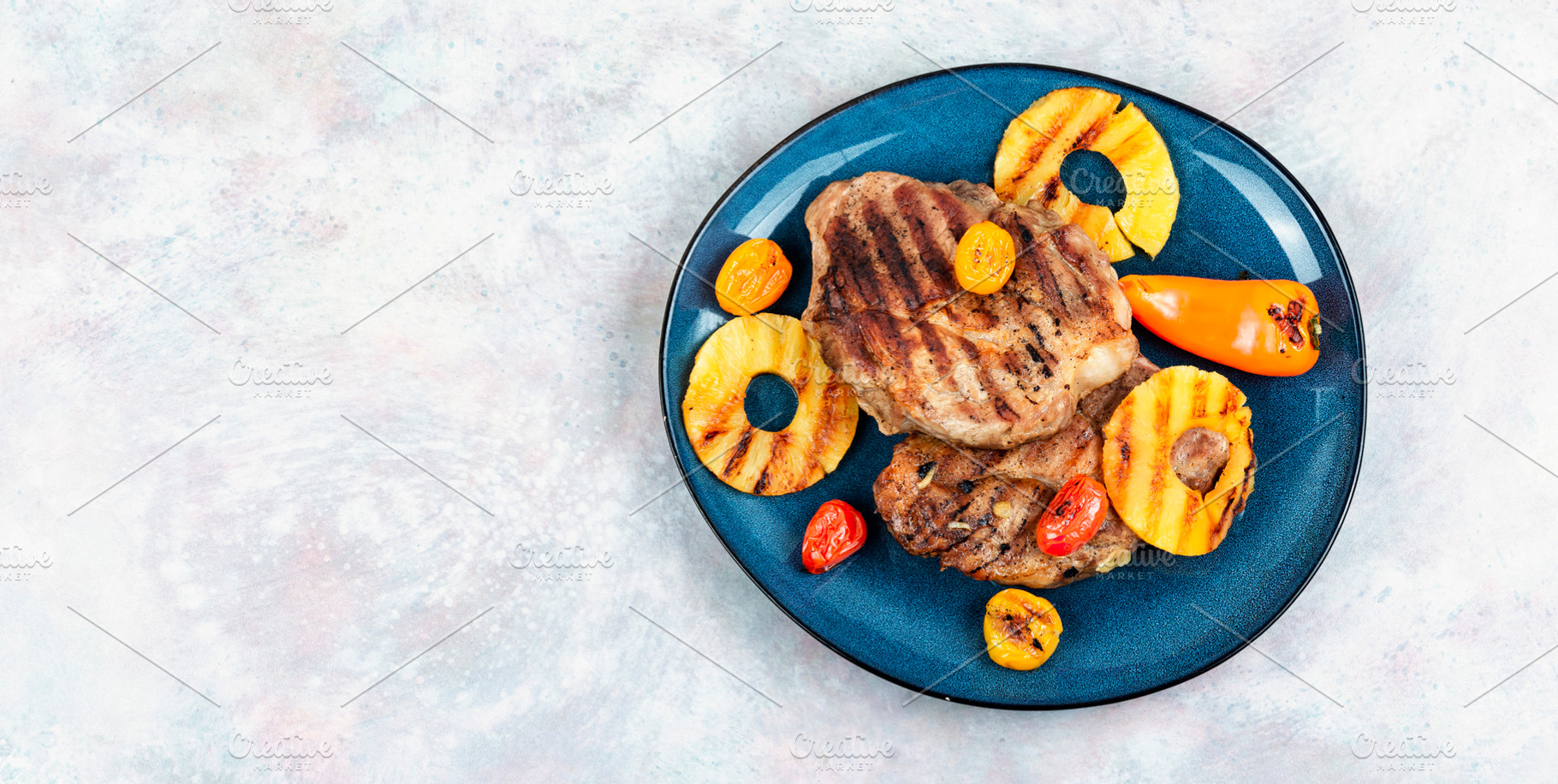 Pork steak with pineapple on plate., a Food & Drink Photo by MLunov MLunov