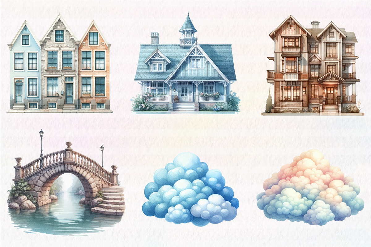 Houses watercolor clipart, an Illustration by CreationArt (Photo 2 of 5)