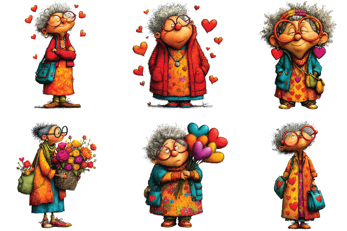 Quirky Elderly Valentine Woman PNG, an Illustration by CraftArtStudio (Photo 5 of 6)