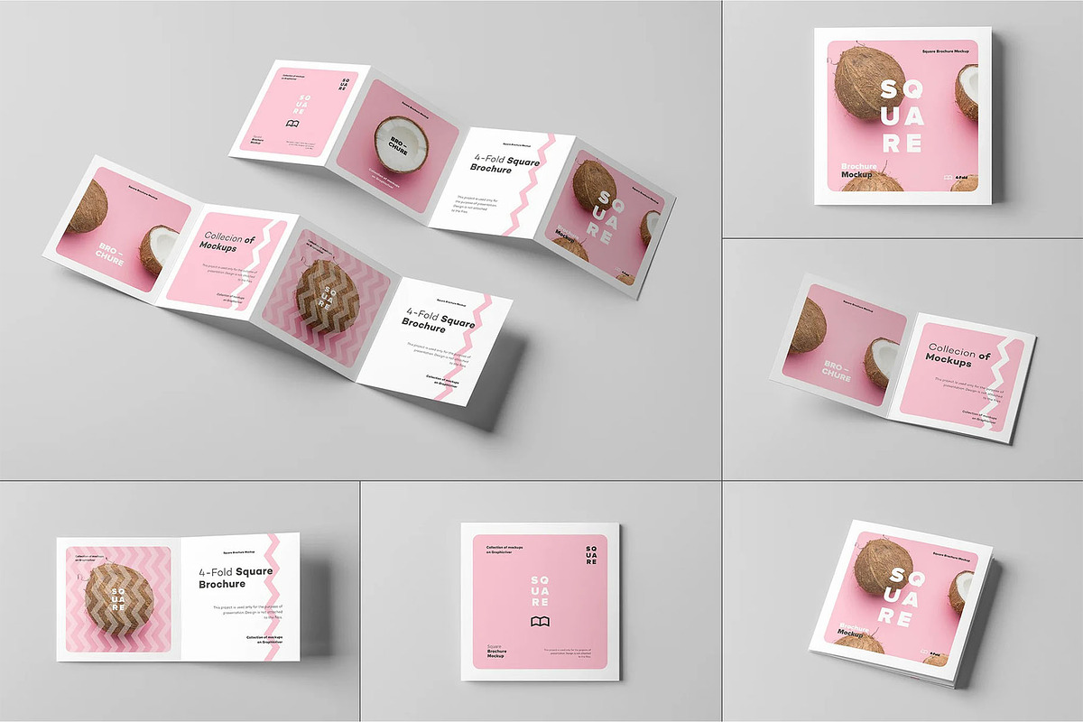 Four Fold Square Brochure Mock-up, an Advertising Mockup by zippypixelstudio (Photo 1 of 13)