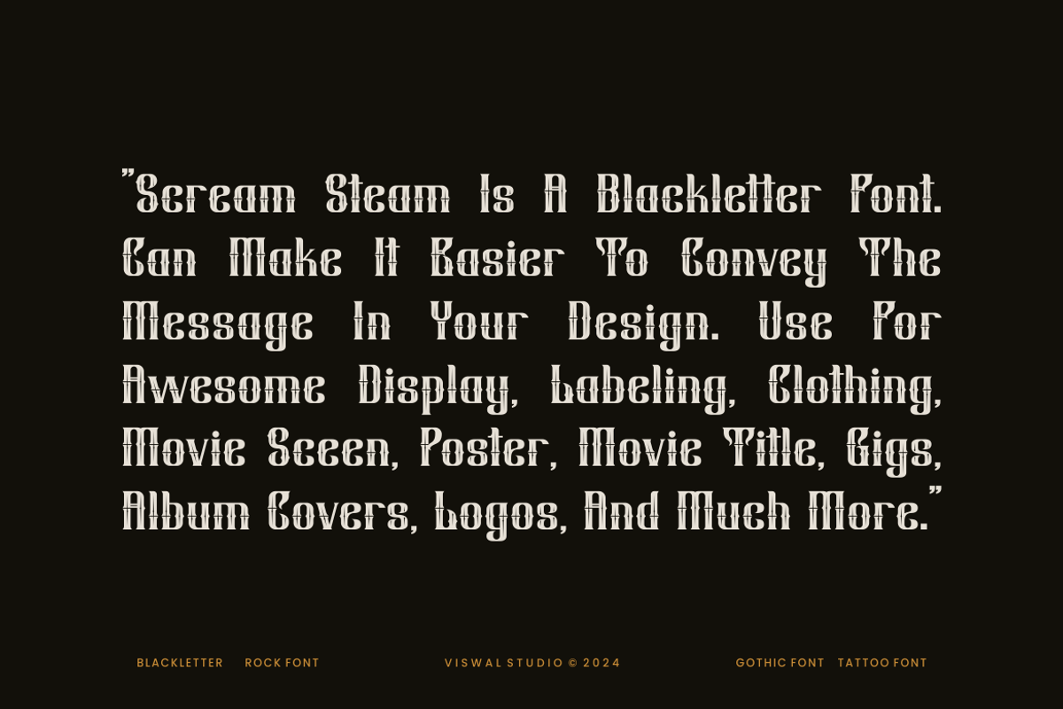 Scream Steam - Gothic Blackletter, a Blackletter Font by Viswal Studio (Photo 2 of 7)