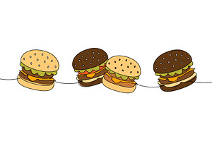 Fresh burger set one line colored, a Food Illustration by GraphiShop