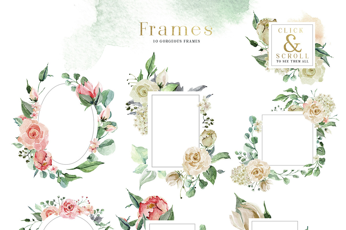 Creme & Rose Watercolor Set, a Texture Illustration by Creativeqube Design