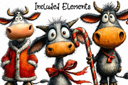 Christmas Cow Clipart, an Animal Illustration by cherrydesign (Thumbnail 2 of 4)