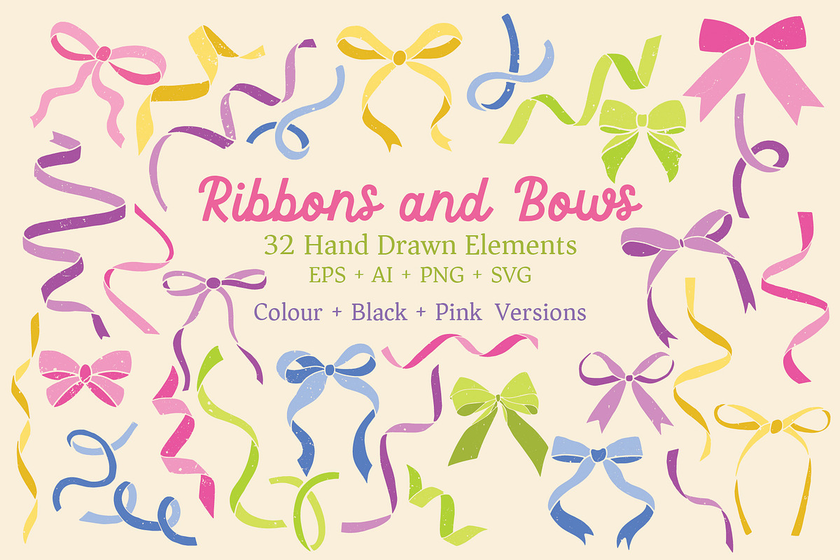 Ribbons & Bows Hand Drawn Clipart, a Decorative Illustration by Ginny and Sam (Photo 1 of 8)
