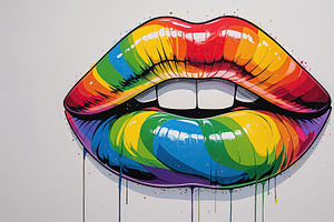 Oversized rainbow lips mural, an Illustration by wavebreak