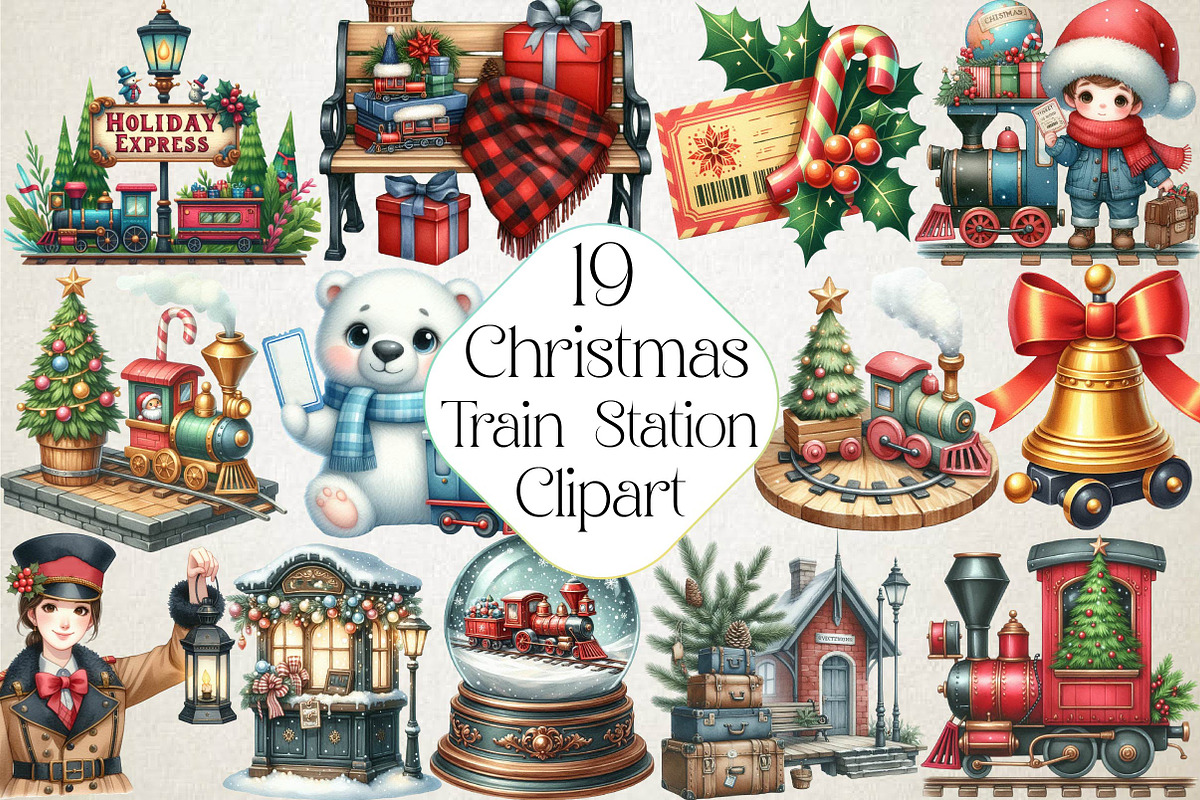Christmas Train Station Clipart, an Illustration by DreamPrint404 (Photo 1 of 4)
