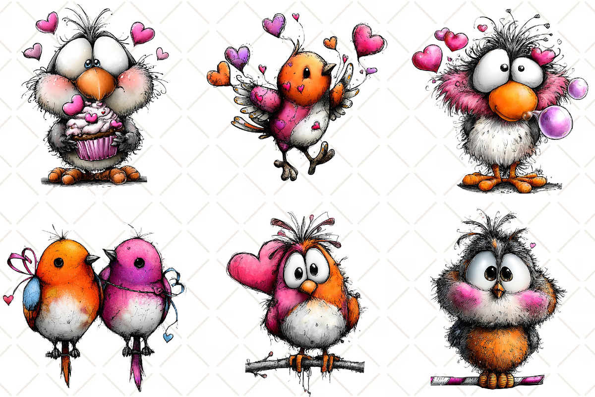 Whimsical Valentine Bird Clipart, an Illustration by Black Bird Studio (Photo 2 of 6)