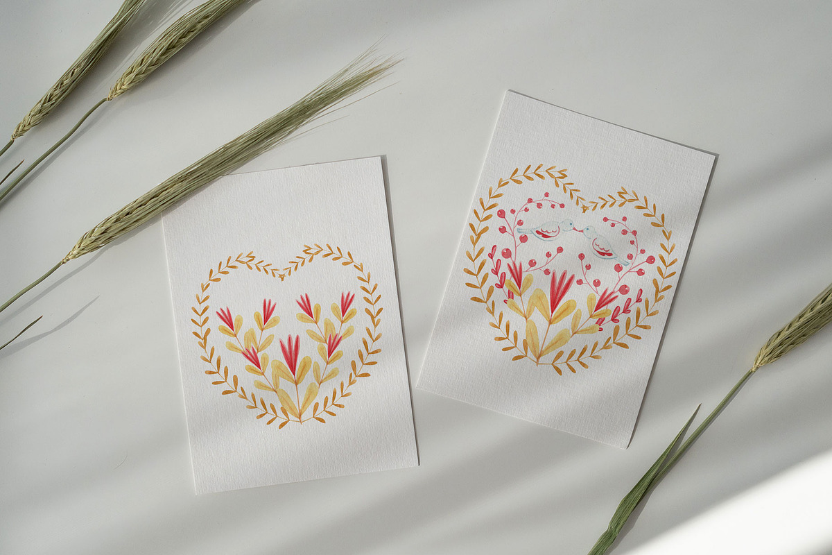 Folk Valentines Watercolor, a Decorative Illustration by Catch the Dream Art (Photo 8 of 8)