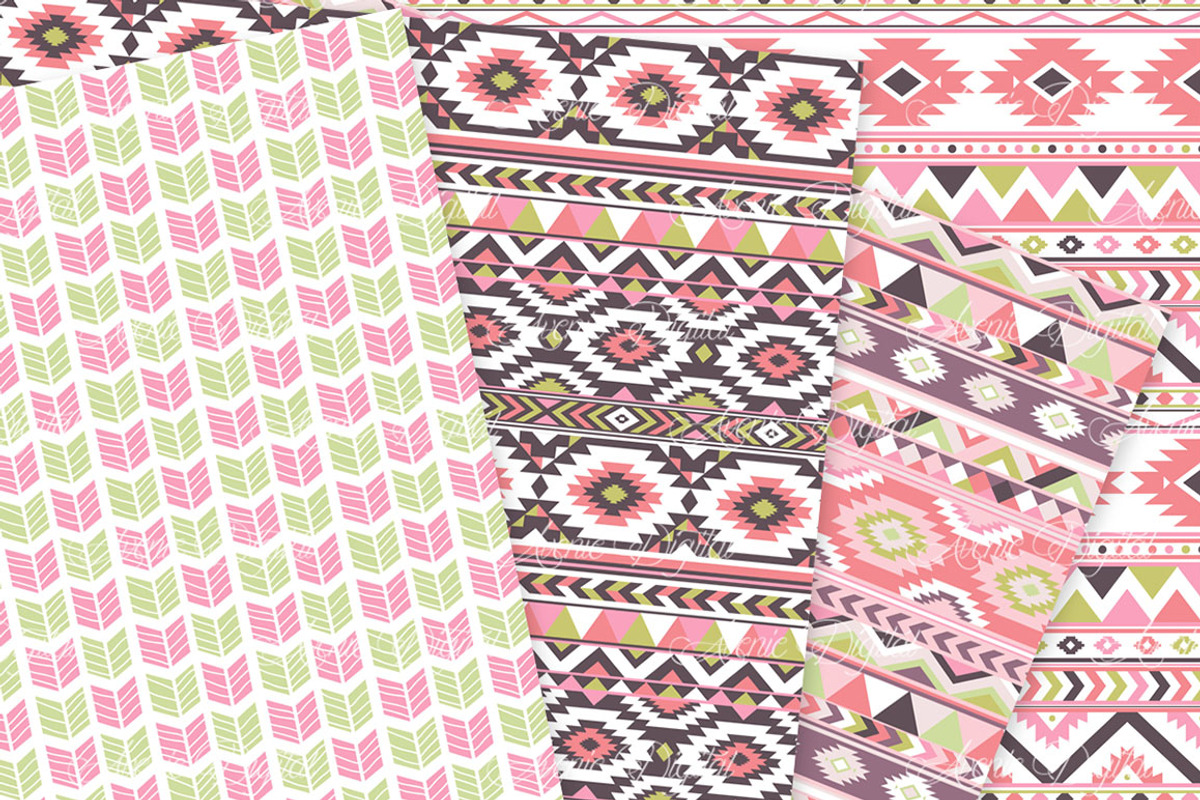 Pink and Green Aztec Digital Paper, a Texture Graphic by Avenie Digital (Photo 2 of 4)