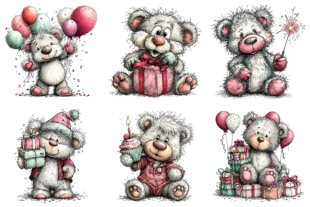 Whimsical Birthday Teddy Bear Clipar, an Illustration by Dream Creation (Photo 4 of 6)