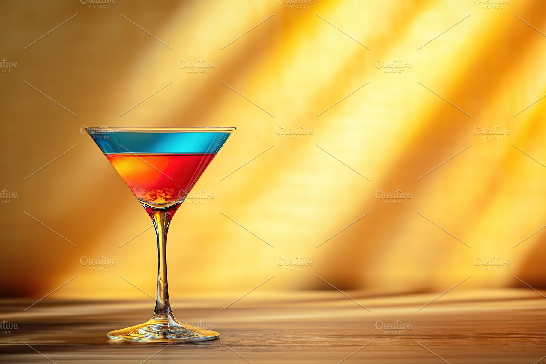 Vibrant martini cocktail shines in elegant glass on a wooden surface under soft, a Food & Drink Photo by AlyaAnd