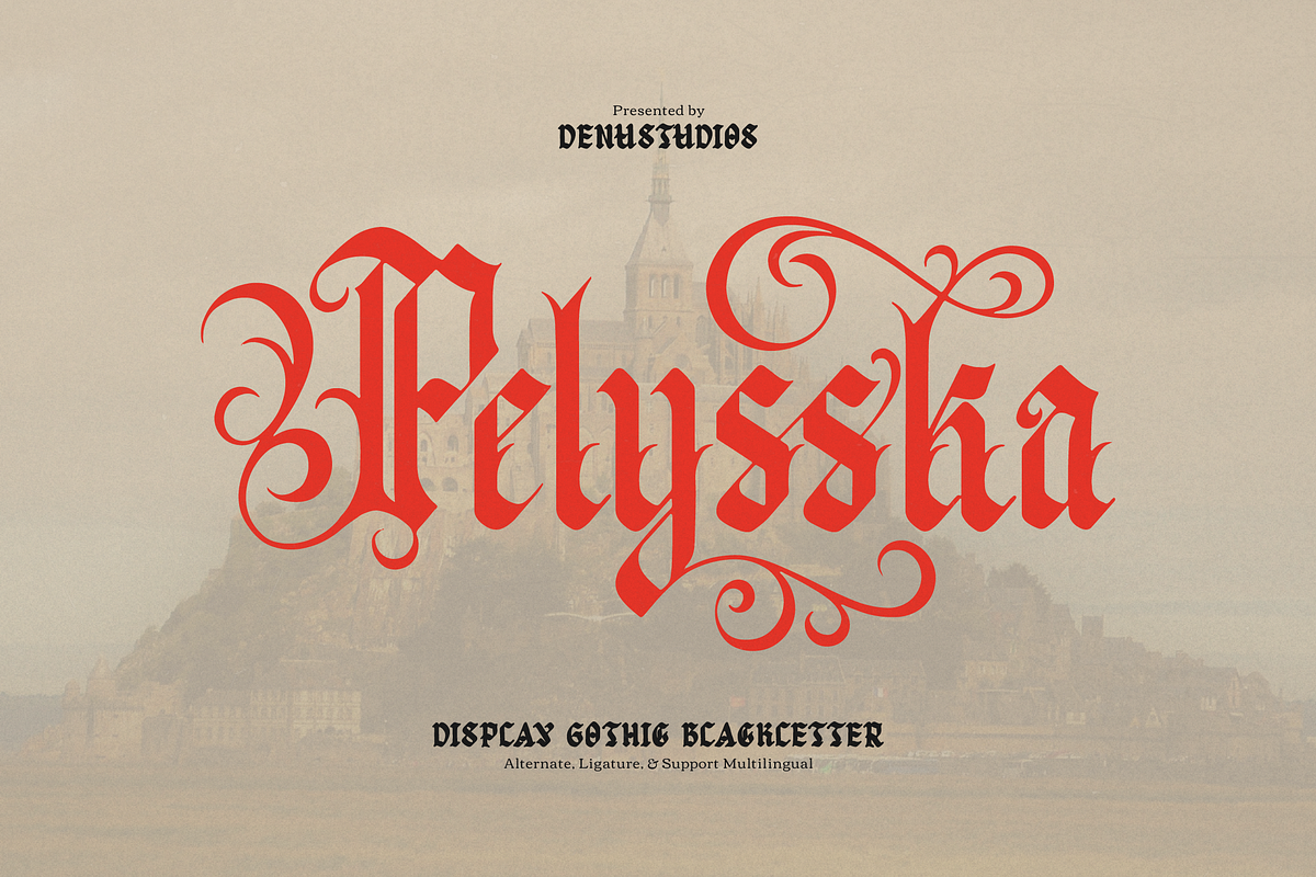 Pelysska Display Gothic Blackletter, a Blackletter Font by Denustudios (Photo 1 of 12)