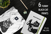 6 Funny Black Cat Prints, an Animal Illustration by helenreveur (Thumbnail 1 of 5)