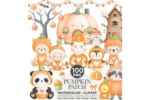 Watercolor Pumpkin Patch Animal