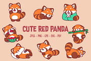 Cute Red Panda Clipart Set, an Animal Illustration by Rafiart26 (Thumbnail 1 of 2)