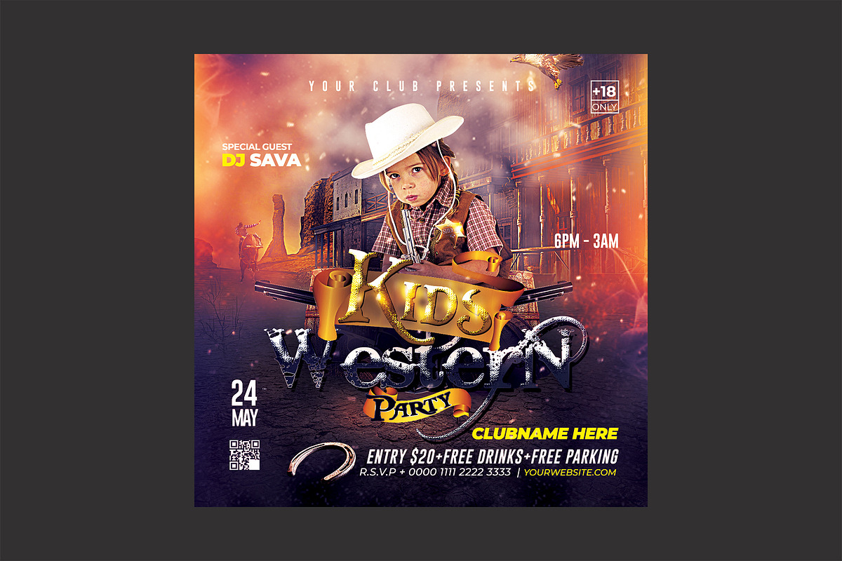 Western Kids Party Flyer, a Flyer Template by DSGraphicDesign (Photo 2 of 2)