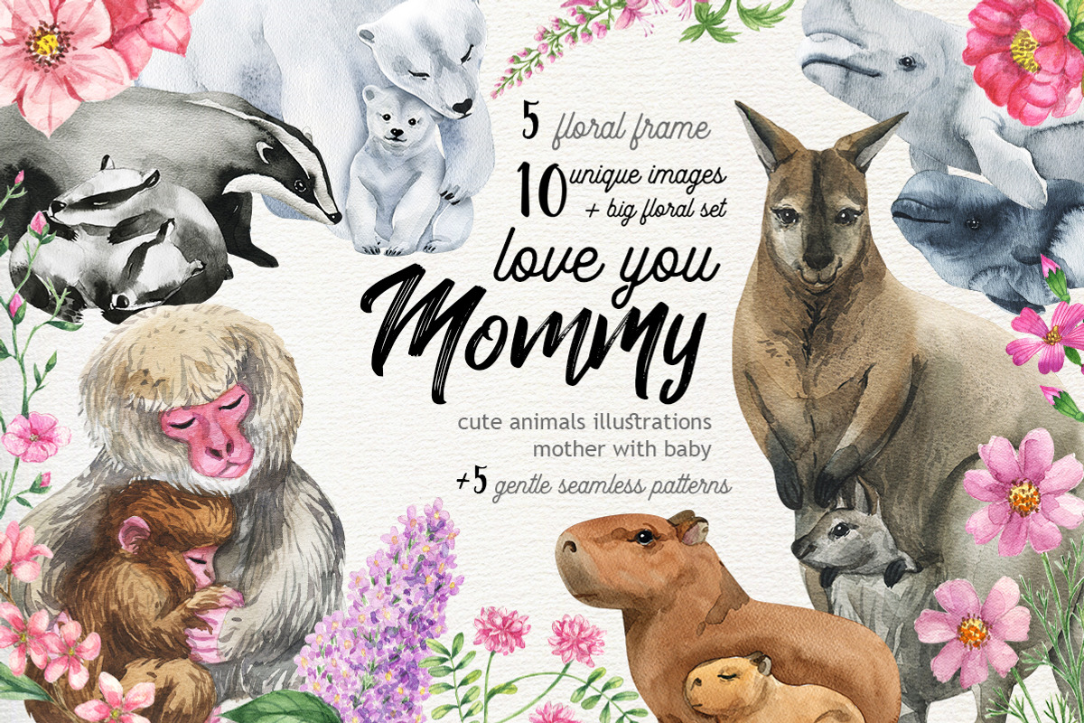 Watercolor Mom and Baby Animals, an Animal Illustration by KatBranchArt (Photo 1 of 5)