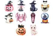 Watercolor Pink Halloween Clipart, a Seasonal Illustration by CitraGraphics (Thumbnail 3 of 5)