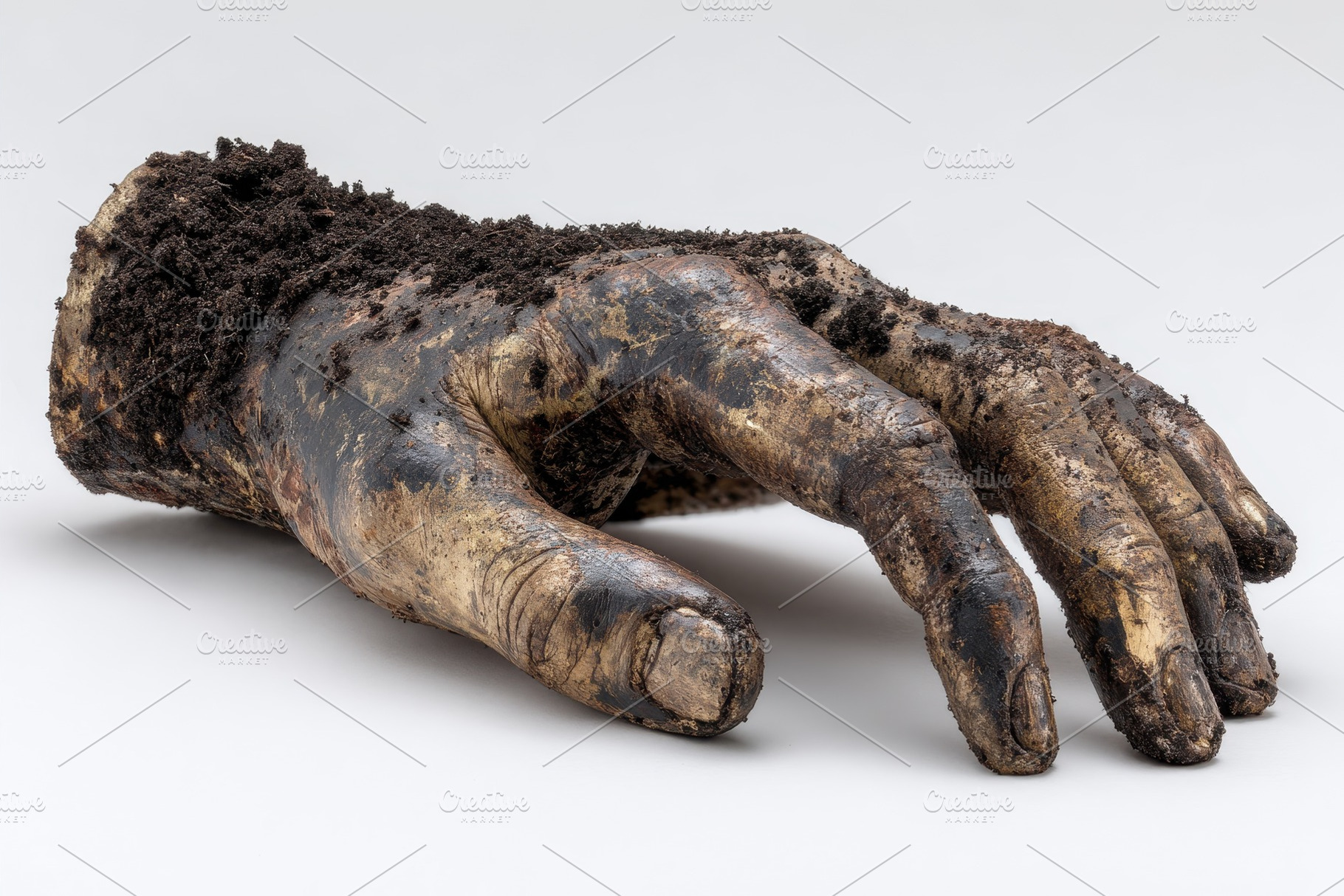 Dirt covered hand reaching out ancie, a Photo by Pixeness Studio