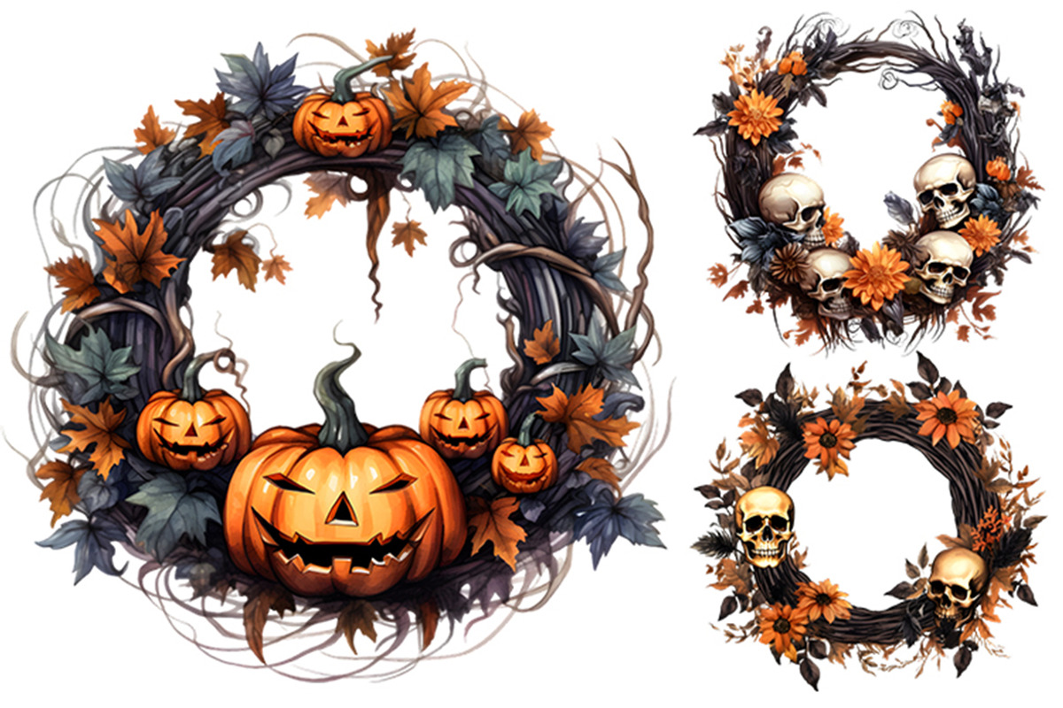 Halloween Wreath Sublimation Clipart, a Seasonal Illustration by Creative Arslan (Photo 3 of 8)