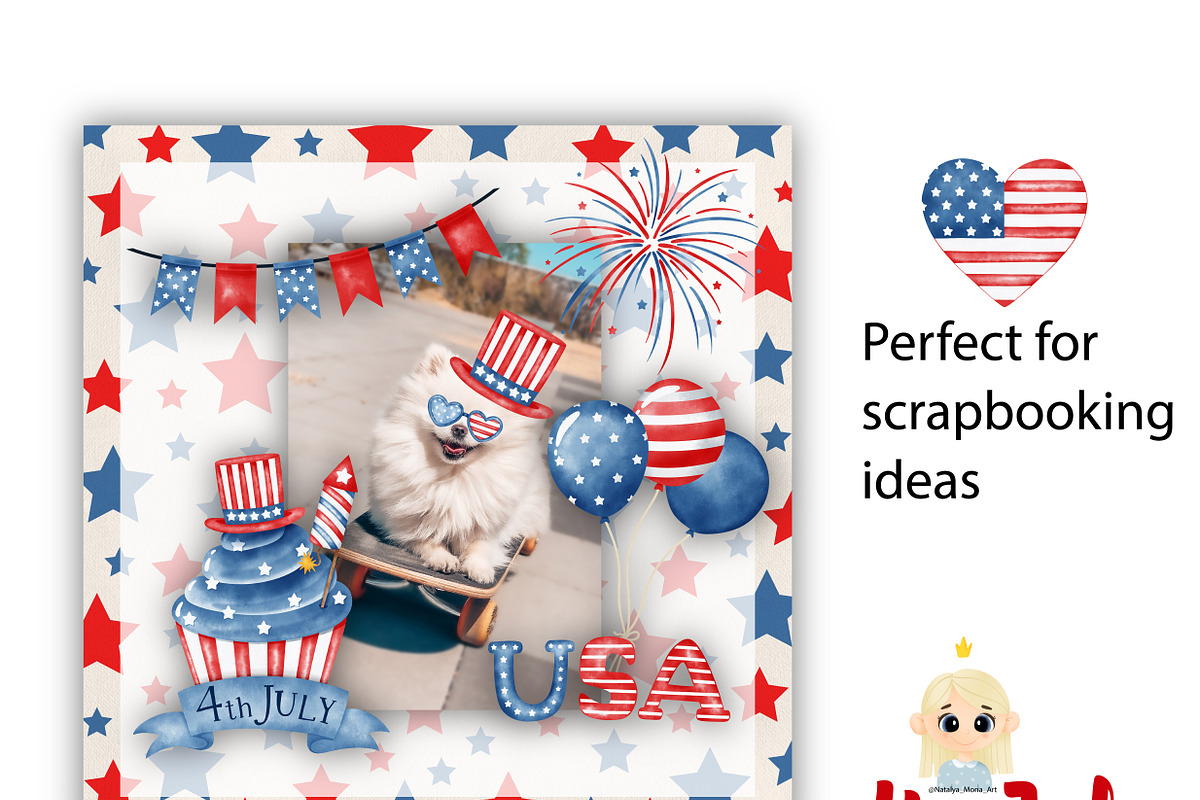 4th of July watercolor clipart, a Decorative Illustration by Natalya_Mona_Art (Photo 8 of 9)