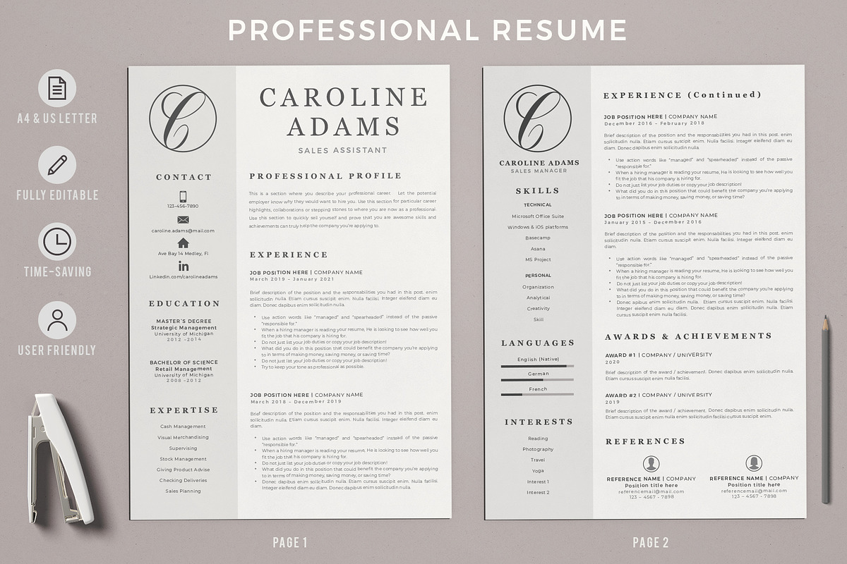 Sales Assistant Creative Resume, a Resume Template by HIRED Design Studio (Photo 2 of 15)