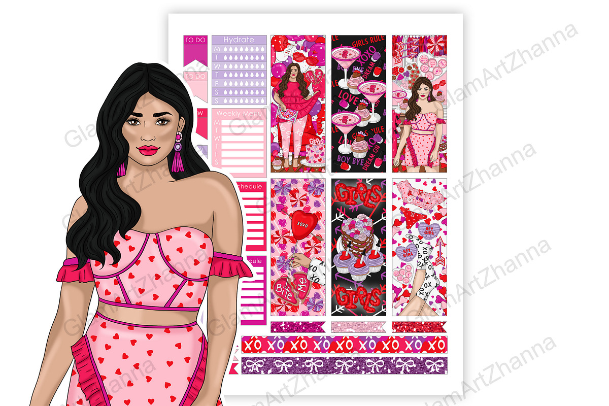 Galentines Stickers 2x1,5, a Stationery Template by GlamArtZhanna (Photo 3 of 6)