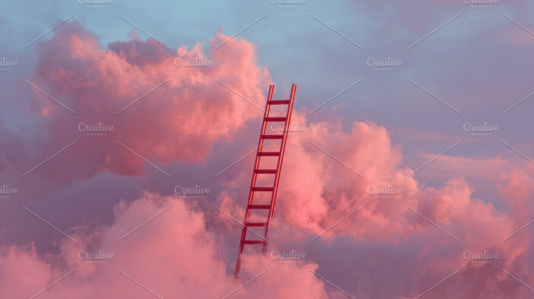 Ladder reaching into pink clouds, a Photo by Beautiful things