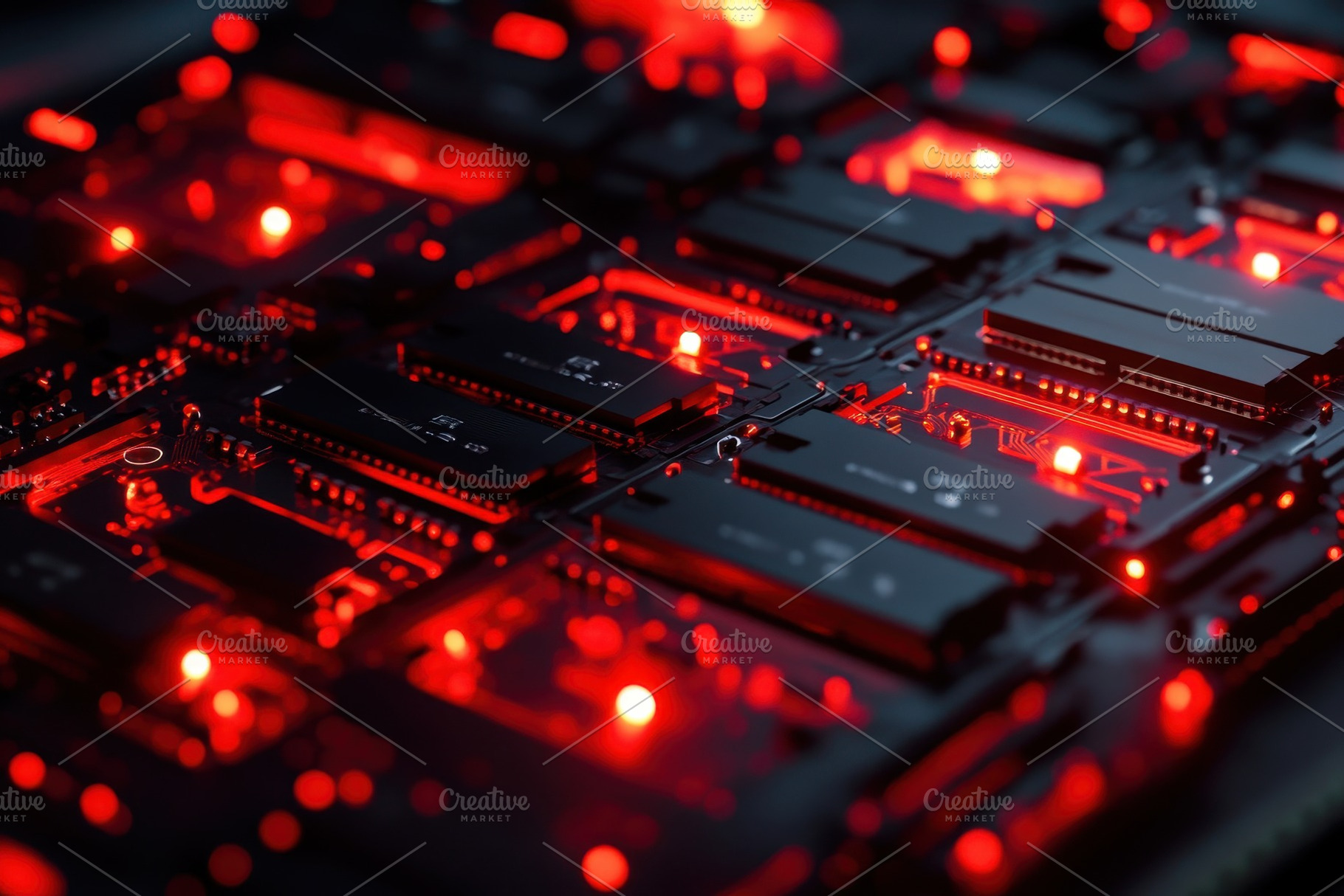 Closeup view of a futuristic circuit, a Photo by Pavel_design