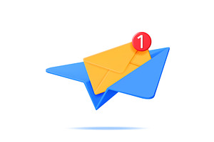 3D Mail Envelope In Paper Plane And