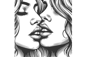 Romantic Close-Up of Two women, a Person Illustration by AlexArt