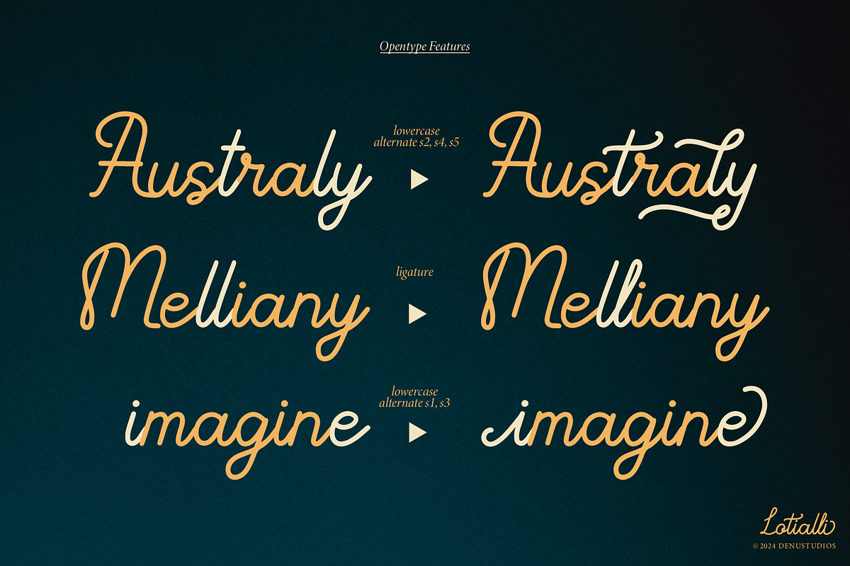 Lotialli | Monoline Script Font, a Script Font by Denustudios (Photo 9 of 15)