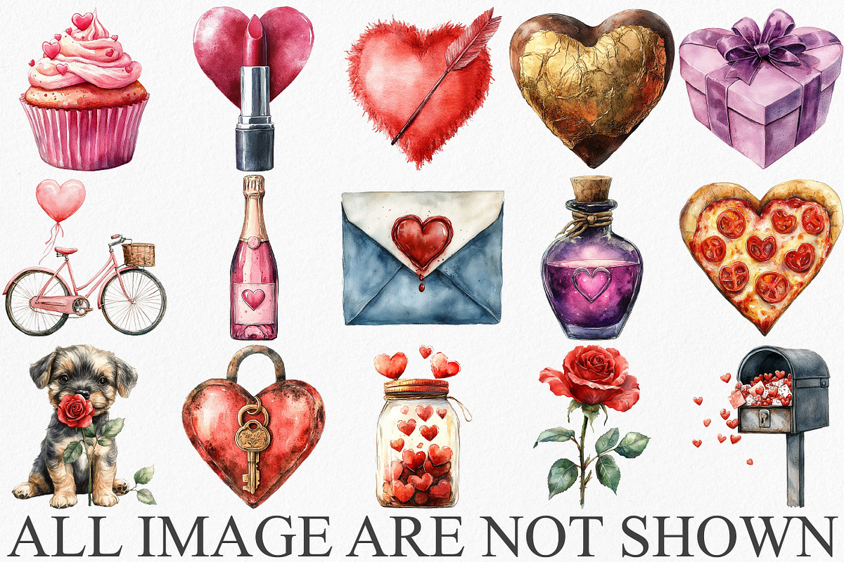 Watercolor Valentine's Day Clipart, an Illustration by Canvas Craft (Photo 3 of 6)
