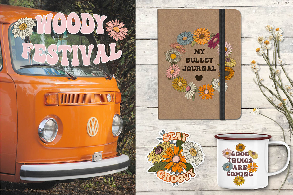 Set of SVG & PNG retro Daisies, a Decorative Illustration by marie dricot (Photo 5 of 10)