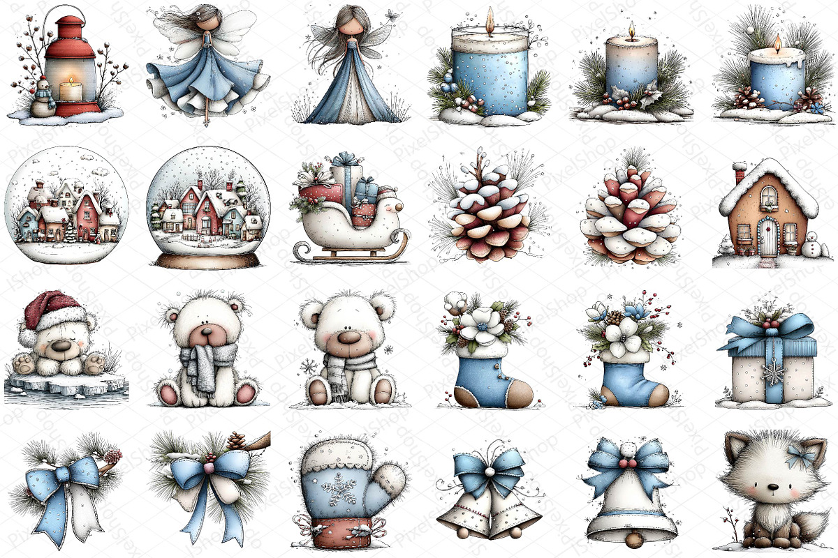 Whimsical Icy Blue Christmas Bundle, an Illustration by DreamPrint404 (Photo 4 of 5)