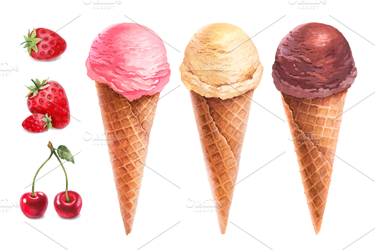 Ice cream illustrations kit, a Food Illustration by Sundra (Photo 3 of 9)