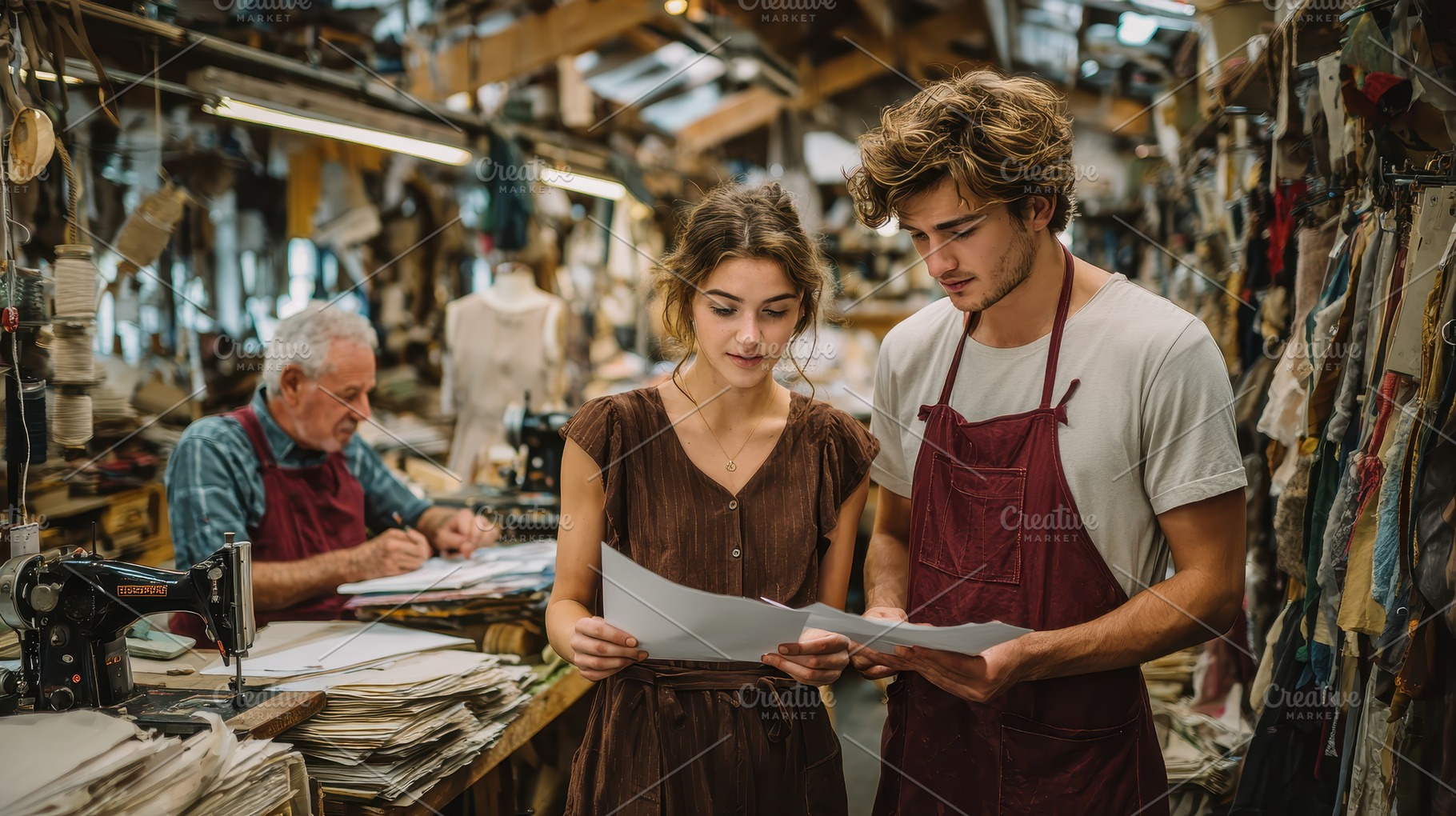 Young designers reviewing fabric sam, a Photo by Pixeness Studio