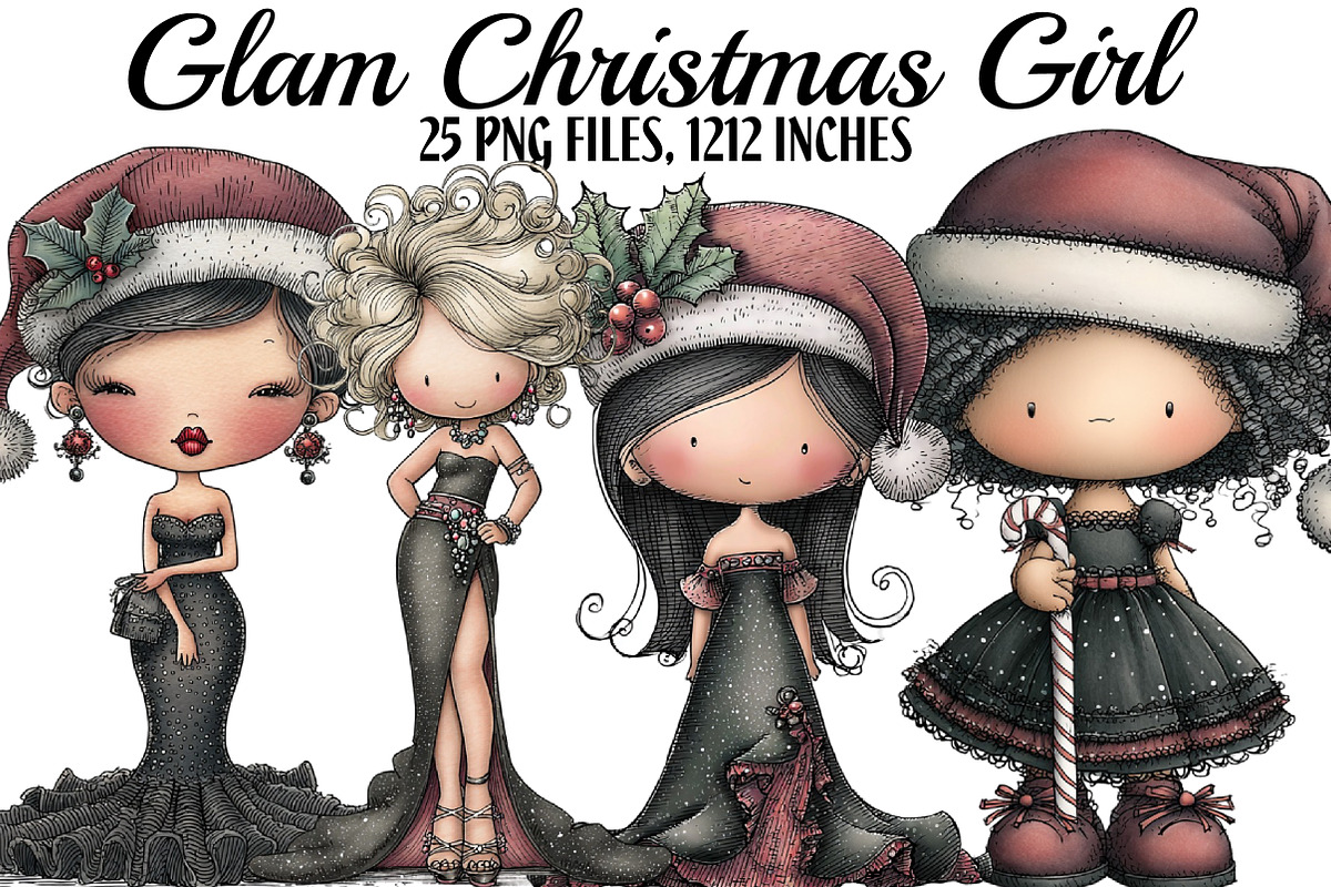 Watercolor Glam Christmas Girl, an Illustration by DreamArtGraphic (Photo 1 of 5)