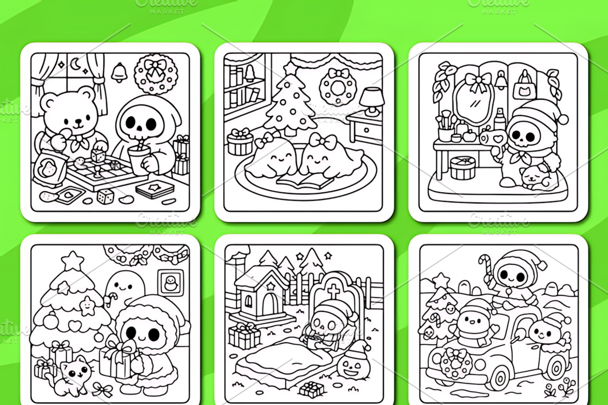 Spooky Christmas Coloring Pages, a Seasonal Illustration by Coco Bloom (Photo 2 of 6)
