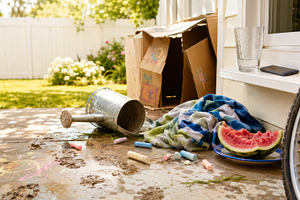 Summer garden scene with overturned, a Photo by Dvoevnore photos