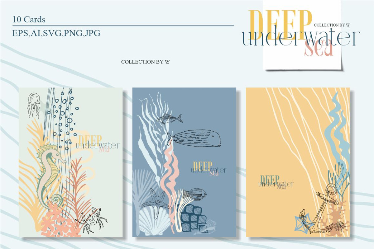 Deep underwater sea, an Animal Illustration by Collection by VY (Photo 6 of 14)