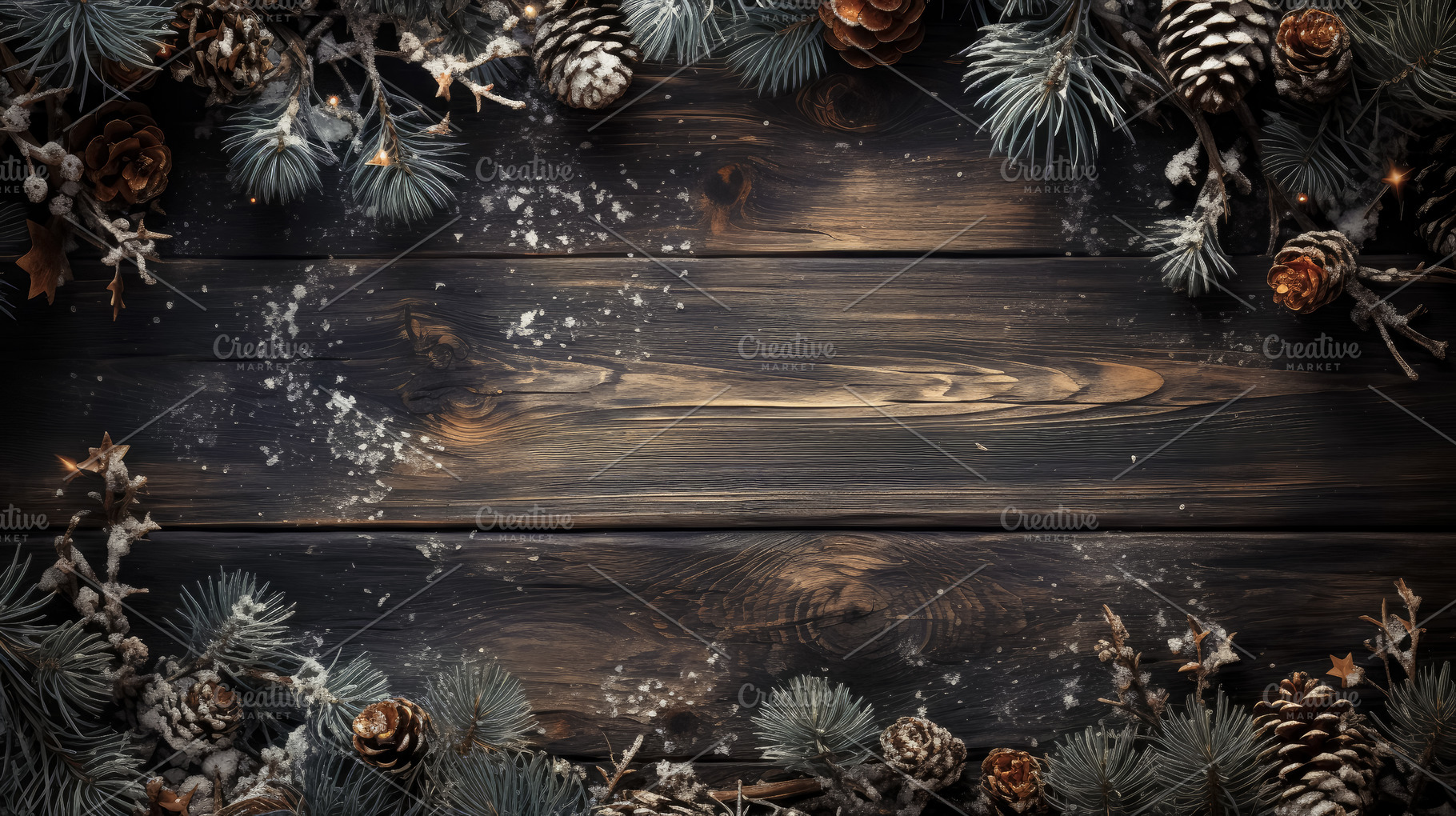 Christmas frame of snowy pine branch, a Background Photo by Perpis