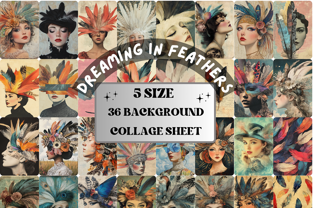 Whimsy Dream in Feathers Collage Paper