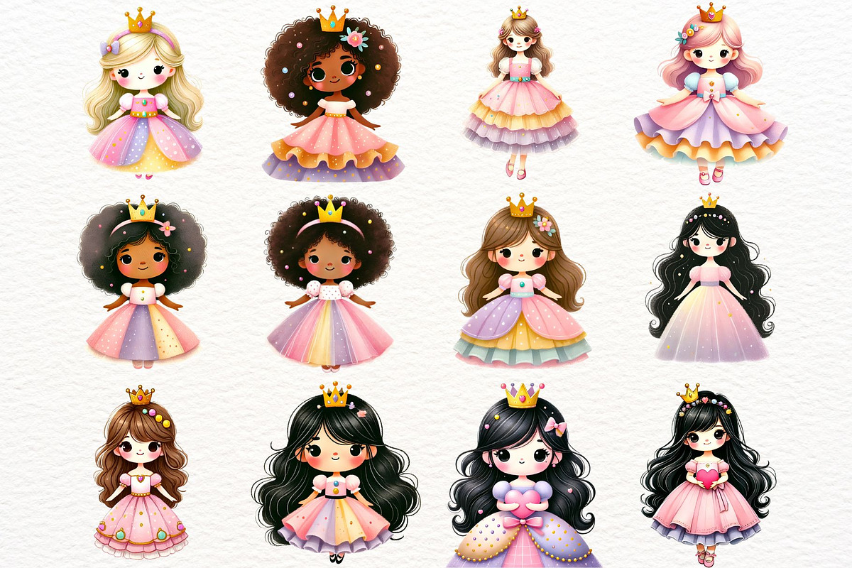Cute Princess Clipart Bundle PNG, a Person Illustration by SugarCloudStudioArt (Photo 3 of 6)