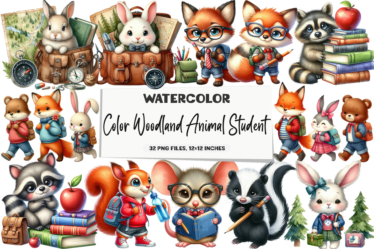 Color Woodland Animal Student Clipar, an Illustration by DreamArtGraphic (Photo 1 of 4)