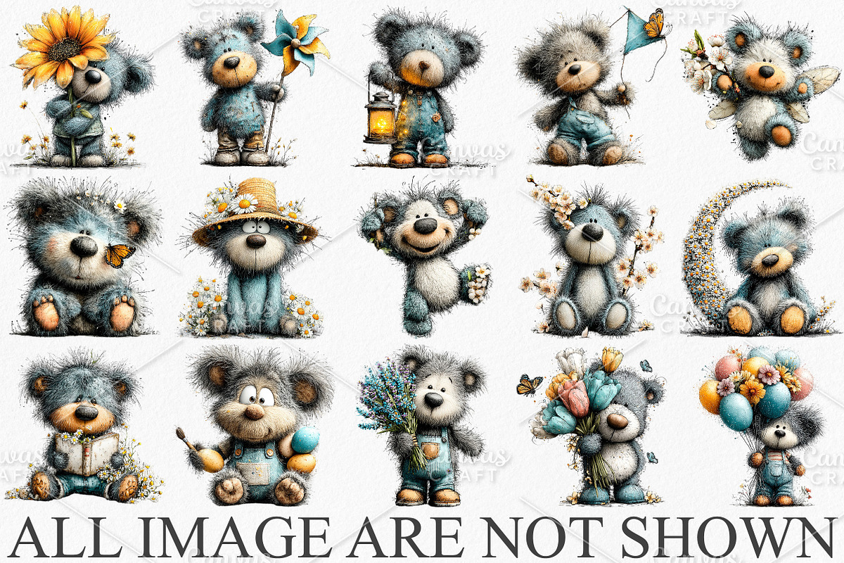 Whimsical Spring Teddy Bear Clipart, an Illustration by Canvas Craft (Photo 3 of 7)
