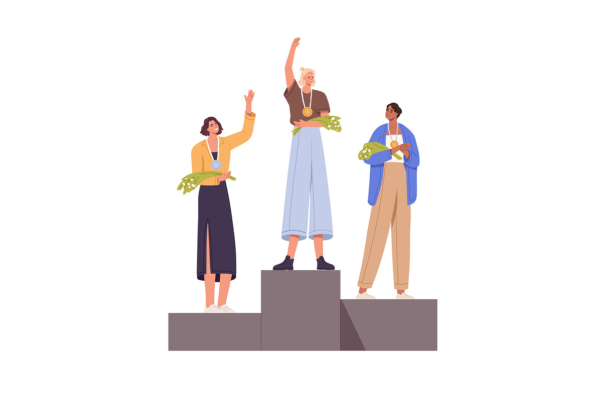 Winners with awards on pedestals set, a Person Illustration by PaperTrident (Photo 5 of 10)